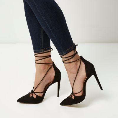 Black lace-up heels